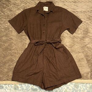 Abercrombie & Fitch Brown Linen Romper